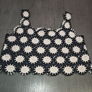 Julia By Love J  Woman's crochet CropTop Off White With Black,Size Medium